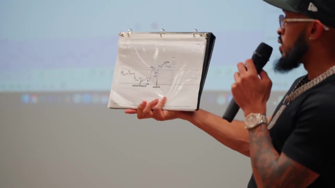 Mike holding up a chart from the trading blueprint binder